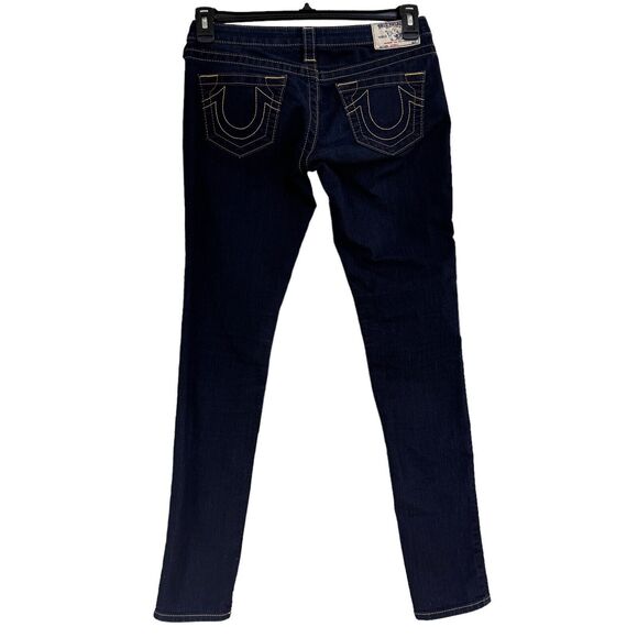 True Religion SZ 27 Skinny Jeans Low-Rise Embroidered Pockets Zip-Fly Dark Wash - Picture 1 of 13